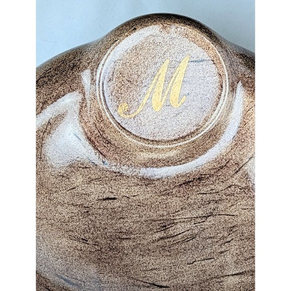 Large 9" Round Tan Ceramic Ashtray Gold Monogram M Dresser Cigar Bowl Catchall - Picture 9 of 10